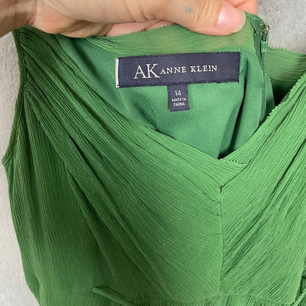 Forest Fairy Y2K Crinkle Silk Midi Babydoll Dress Tie Waist Green Summer Large - Picture 6 of 7